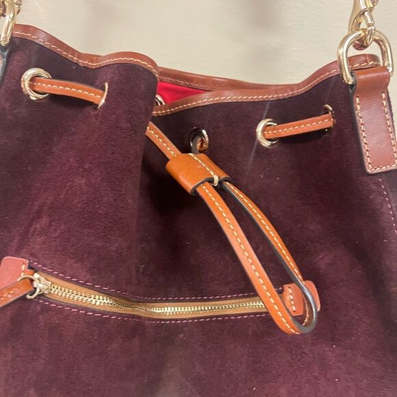 Dooney & Burke cranberry suede and Tan Suede Shoulder Bag - Picture 6 of 7